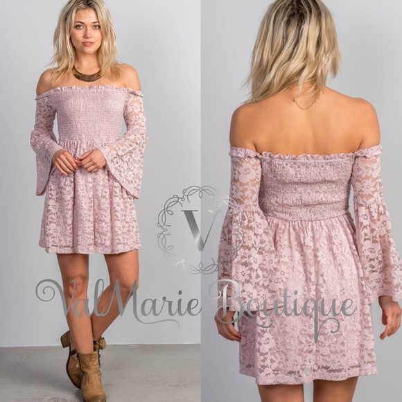 OFF SHOULDER MAUVE LACE DRESS - Picture 2 of 2